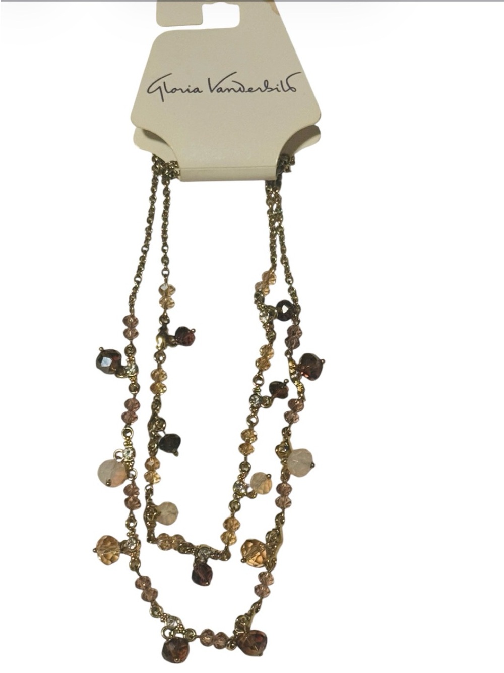 Gloria Vanderbilt Gold-Tone Layered Necklace with Brown & Champagne Beads